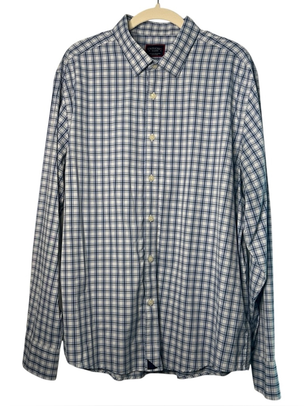 UNTUCKit Blue / White Plaid Button Down Long Sleeve Classic Business Shirt Sz XL